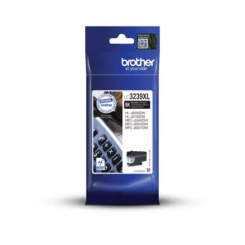 Brother LC-3239XLBK. Cartridge capacity: High (XL) Yield Black ink type: Pigment-based ink Printing colours: Black Quantity per pack: 1 pc(s) Black ink page yield: 6000 pages