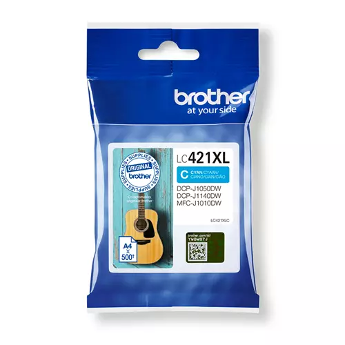 Brother LC-421XLC. Cartridge capacity: High (XL) Yield Supply type: Single pack Colour ink page yield: 500 pages Printing colours: Cyan Quantity per pack: 1 pc(s)