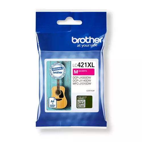 Brother LC-421XLM. Cartridge capacity: High (XL) Yield Supply type: Single pack Colour ink page yield: 500 pages Printing colours: Magenta Quantity per pack: 1 pc(s)
