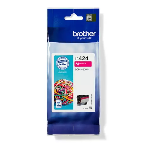 Brother LC-424M. Supply type: Single pack Colour ink page yield: 750 pages Printing colours: Magenta Quantity per pack: 1 pc(s)
