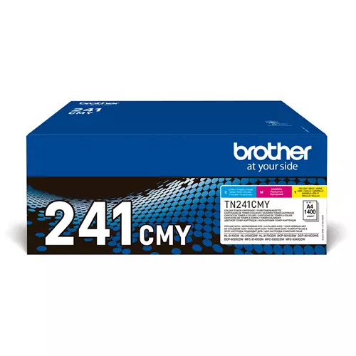 Brother TN-241CMY. Colour toner page yield: 1400 pages Printing colours: Cyan Magenta Yellow Quantity per pack: 3 pc(s)