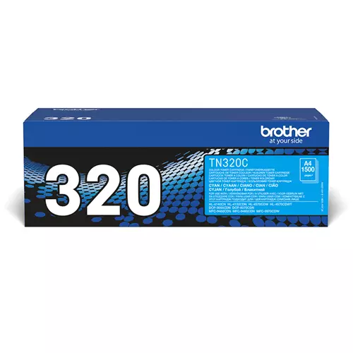 Brother TN-320C. Colour toner page yield: 1500 pages Printing colours: Cyan Quantity per pack: 1 pc(s)