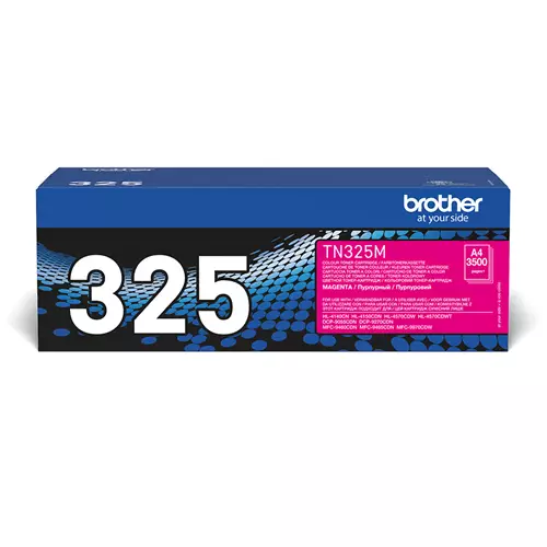 Brother TN-325M. Colour toner page yield: 3500 pages Printing colours: Magenta Quantity per pack: 1 pc(s)