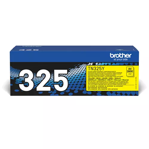 Brother TN-325Y. Colour toner page yield: 3500 pages Printing colours: Yellow Quantity per pack: 1 pc(s)