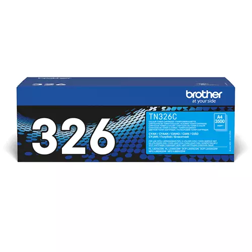 Brother TN-326C. Colour toner page yield: 3500 pages Printing colours: Cyan Quantity per pack: 1 pc(s)