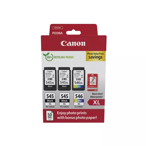 Canon 8286B015. Cartridge capacity: High (XL) Yield Black ink volume: 15 ml Supply type: Photo value pack Colour ink volume: 13 ml Printing colours: Black Cyan Magenta Yellow Quantity per pack: 3 pc(s)