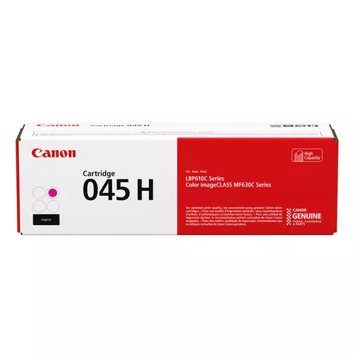 Canon 045 H. Colour toner page yield: 2200 pages Printing colours: Magenta Quantity per pack: 1 pc(s)