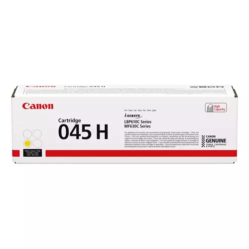 Canon 045 H. Colour toner page yield: 2200 pages Printing colours: Yellow Quantity per pack: 1 pc(s)