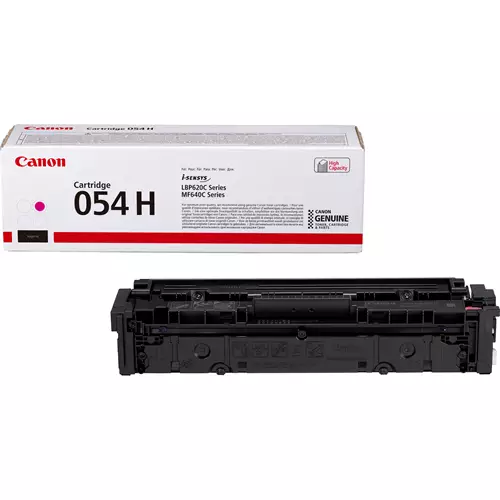 Canon 054 H High Yield Toner Cartridge Magenta. Colour toner page yield: 2300 pages Printing colours: Magenta Quantity per pack: 1 pc(s)