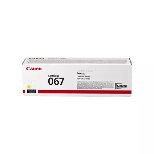 Canon 067. Colour toner page yield: 1250 pages Printing colours: Yellow Quantity per pack: 1 pc(s)
