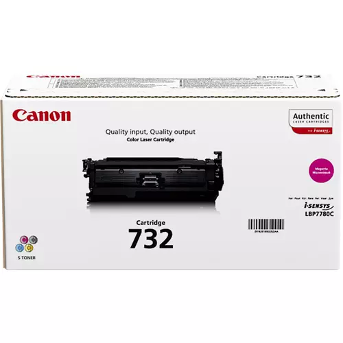 Canon 732M. Colour toner page yield: 6400 pages Printing colours: Magenta Quantity per pack: 1 pc(s)