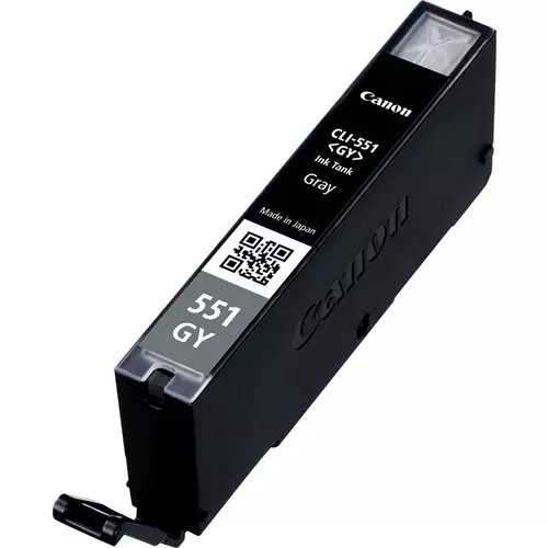 Canon CLI-551GY Grey Ink Cartridge. Colour ink type: Pigment-based ink Cartridge capacity: Standard Yield Colour ink page yield: 125 pages Printing colours: Grey Quantity per pack: 1 pc(s)
