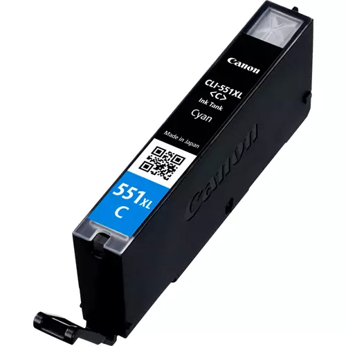 Canon CLI-551XL High Yield Cyan Ink Cartridge. Colour ink type: Dye-based ink Cartridge capacity: High (XL) Yield Supply type: Single pack Colour ink page yield: 665 pages Printing colours: Photo cyan Quantity per pack: 1 pc(s)