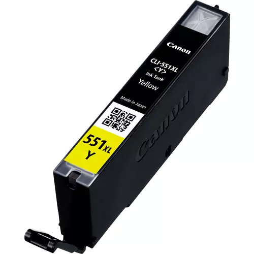 Canon CLI-551XL High Yield Yellow Ink Cartridge. Colour ink type: Pigment-based ink Cartridge capacity: High (XL) Yield Colour ink page yield: 715 pages Printing colours: Yellow Quantity per pack: 1 pc(s)