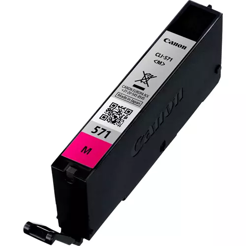 Canon CLI-571M Magenta Ink Cartridge. Colour ink type: Pigment-based ink Cartridge capacity: Standard Yield Colour ink page yield: 306 pages Colour ink volume: 7 ml Printing colours: Magenta Quantity per pack: 1 pc(s)