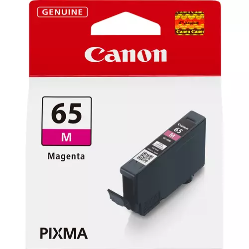 Canon CLI-65M Magenta Ink Cartridge. Colour ink type: Dye-based ink Supply type: Single pack Colour ink page yield: 610 pages Colour ink volume: 12.6 ml Printing colours: Magenta Quantity per pack: 1 pc(s)
