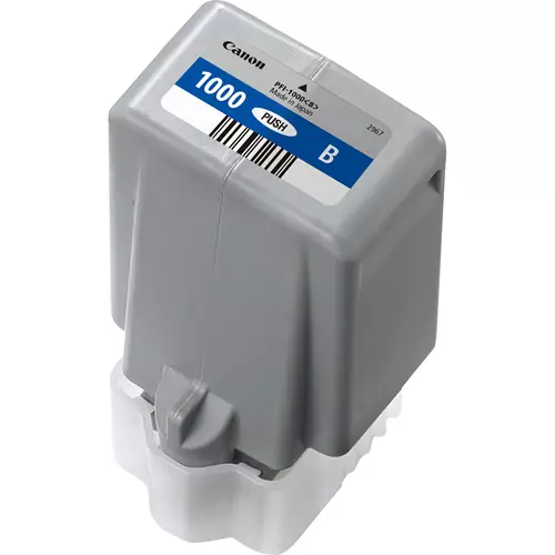 Canon PFI-1000B Blue Ink Cartridge. Colour ink type: Pigment-based ink Colour ink page yield: 4875 pages Colour ink volume: 80 ml Printing colours: Blue