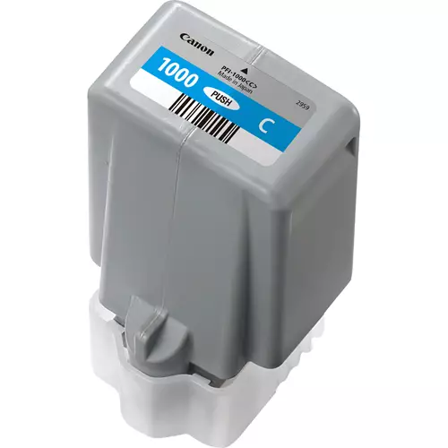 Canon PFI-1000C Cyan Ink Cartridge. Colour ink page yield: 5025 pages Colour ink volume: 80 ml Printing colours: Cyan