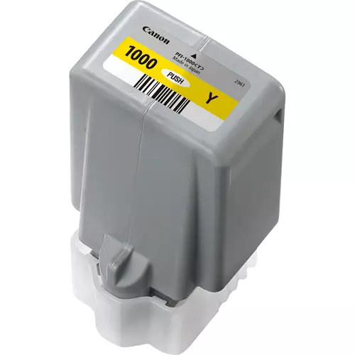 Canon PFI-1000Y Yellow Ink Cartridge. Colour ink type: Pigment-based ink Colour ink page yield: 3365 pages Colour ink volume: 80 ml Printing colours: Yellow