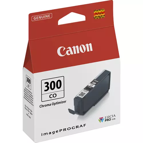 Canon PFI-300CO Chroma Optimiser Ink Cartridge. Supply type: Single pack Printing colours: Black Quantity per pack: 1 pc(s) Black ink page yield: 272 pages