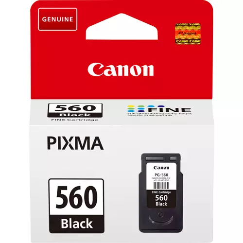 Canon PG-560 Black Ink Cartridge. Black ink type: Pigment-based ink Black ink volume: 7.5 ml Printing colours: Black Quantity per pack: 1 pc(s) Black ink page yield: 180 pages