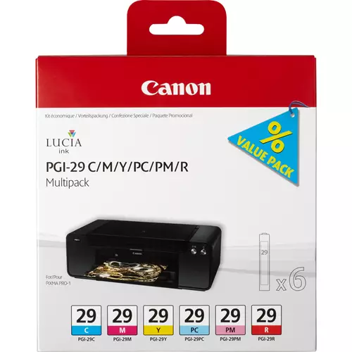 Canon PGI-29 C/M/Y/PC/PM/R 6 Ink Cartridge Multipack Cyan Magenta Photo cyan Photo magenta Red Yellow Pigment-based ink Pigment-based ink 6 pc(s) 1345 pages Multi pack
