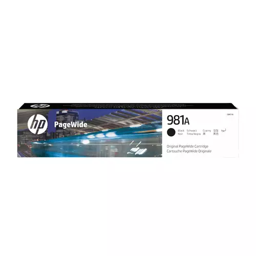 HP 981A Black Original PageWide Cartridge. Cartridge capacity: Standard Yield Black ink type: Pigment-based ink Colour ink volume: 69 ml Printing colours: Black Quantity per pack: 1 pc(s) Black ink page yield: 6000 pages