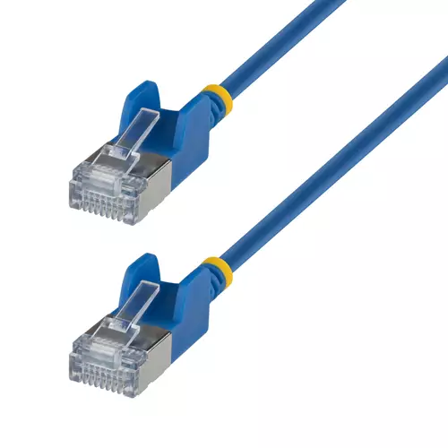 StarTech.com 30cm Blue Ultra Slim Cat6A Ethernet Cable Snagless FTP Pure Bare Copper Wire 34AWG Slim RJ45 Network Patch Cord Individually Tested