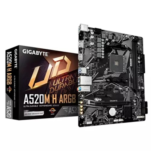 GIGABYTE A520M H ARGB Motherboard - Supports AMD Ryzen 5000 Series CPUs up to 5100MHz DDR4 (OC) PCIe 3.0 x4 M.2 1 GbE LAN USB 3.2 Gen 1
