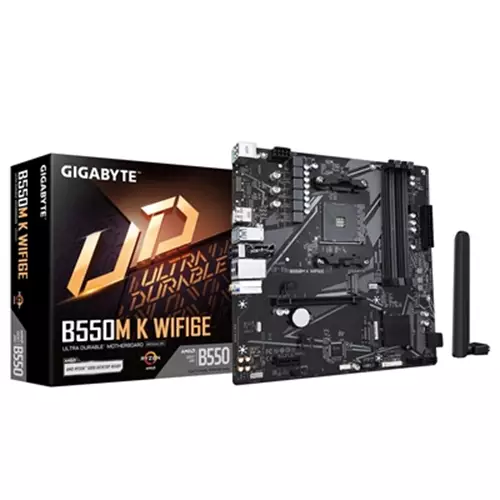 GIGABYTE B550M K WIFI6E Motherboard - AMD Ryzen 5000 CPUs up to 4733MHz DDR4 1xPCIe 4.0 + 1xPCIe 3.0 M.2 WIFI 6E 1GbE LAN USB 3.2 Gen 1