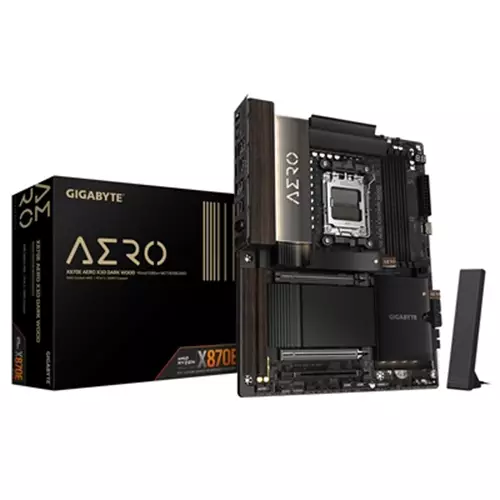 GIGABYTE X870E AERO X3D DARK WOOD Motherboard - Supports AMD Ryzen 9000 CPUs 16+2+2 Phases Digital VRM up to 9000Hz DDR5 (OC) 2xPCIe 5.0 + 2xPCIe 4.0 Wi-Fi 7 5GbE LAN USB 4