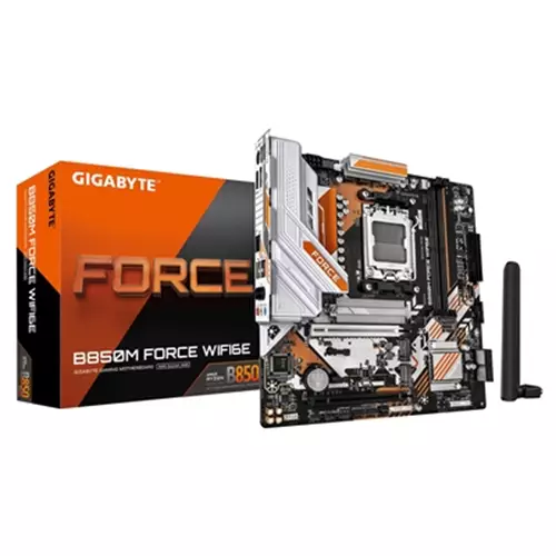 GIGABYTE B850M FORCE WIFI6E Motherboard - AMD Ryzen 9000 Series CPUs 8+2+2 Phases Digital VRM up to 9600MHz DDR5 (OC) 1xPCIe 5.0 + 2xPCIe 4.0 M.2 Wi-Fi 6E 2.5 GbE LAN USB 3.2 Gen 2