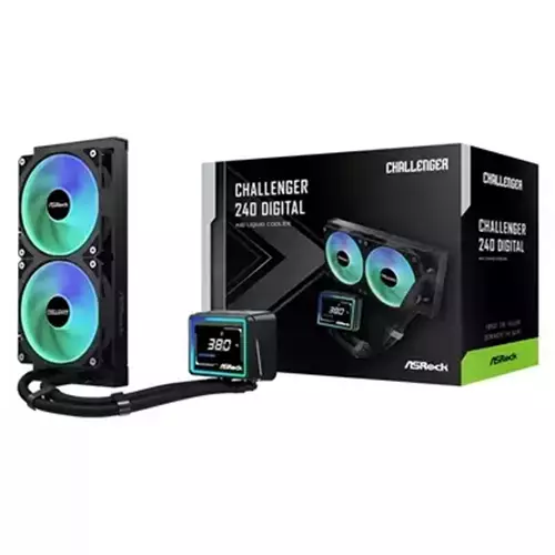 Asrock Challenger 240 Digital Aio Liquid Cpu Cooler 240Mm Radiator Dual 120Mm Pwm Argb Fans 3Quot; Digital Display Intel Lga1700/1851 Amp; Amd Am5/Am4 Compatible
