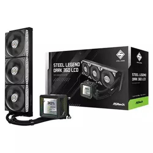 Asrock Steel Legend Dark 360 Lcd Aio Liquid Cpu Cooler 360Mm Radiator Triple 120Mm Pwm Argb Fans Lcd Display Intel Lga1700/1851 Amp; Amd Am5/Am4 Compatible