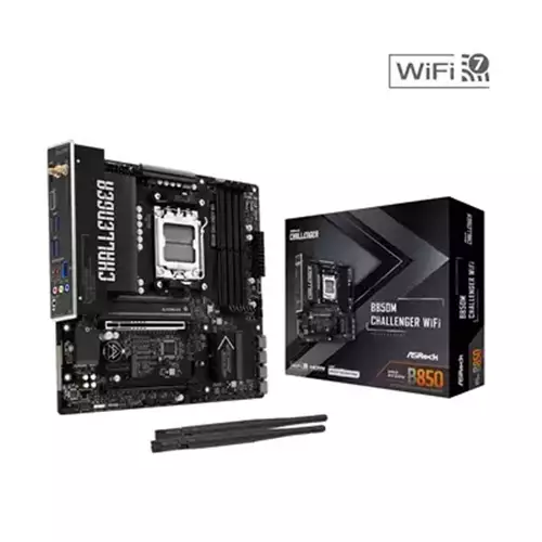 ASRock B850M Challenger WiFi AMD AM5 Socket Motherboard Micro-ATX 4x DDR5 Slots 2x M.2 Sockets Fitted I/O Shield 2.5GbE LAN Wi-Fi 7 1x HDMI Port