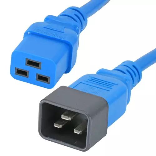 Cablenet 1m IEC C20 - IEC C19 Blue PVC 1.5mm Power Leads. Cable length: 1 m Connector 1: C20 coupler Connector 2: C19 coupler