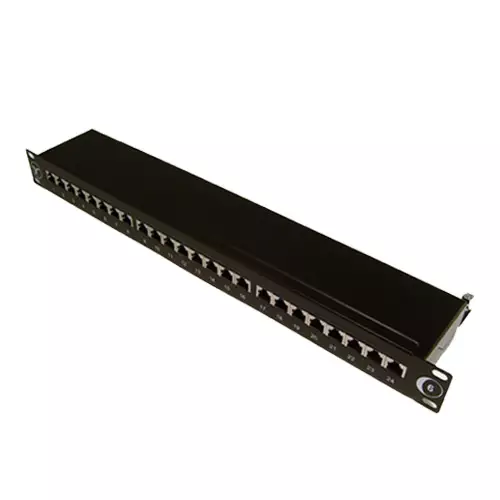 Cablenet 24 Port Cat6 FTP 1u Patch Panel. Connector(s): RJ-45 Connector contacts plating: Gold Cable types supported: Cat5e Cat6. Mounting: Rack mounting Rack capacity: 1U Product colour: Black. Width: 482.6 mm Height: 44 mm