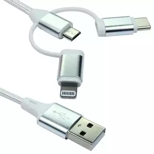 Newlink 1.2M 3-In-1 Usb Charging Cable Usb-A To Usb Micro Usb-A To Usb-C Usb-A To Lightning - White