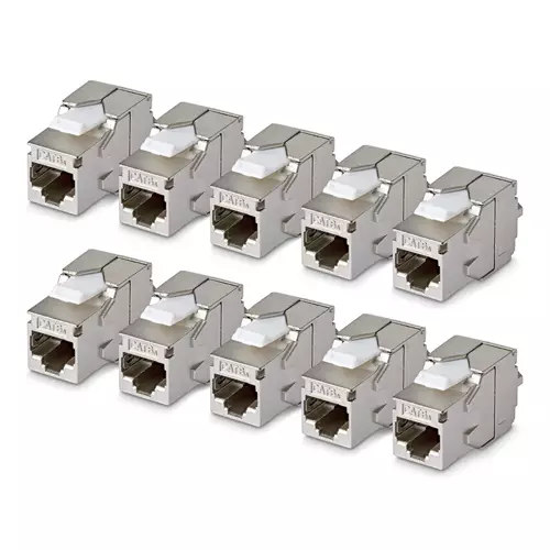 StarTech.com Shielded Cat6a Keystone Jack 10-Pack RJ45 Ethernet Keystone Jacks STP Cat6a Wall Jack 180-Degree Toolless