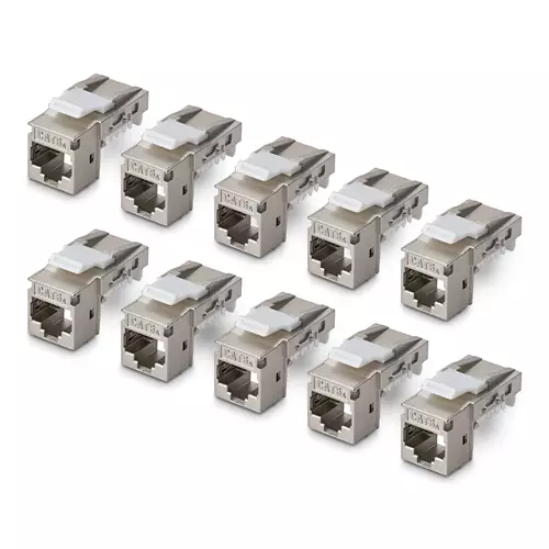 StarTech.com Shielded Cat6a Keystone Jack 10-Pack RJ45 Ethernet Keystone Jacks STP Cat6a Wall Jack 90-Degree Toolless