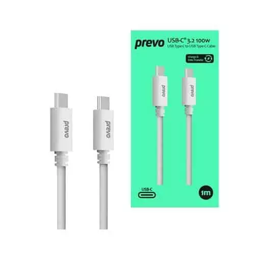 Prevo Usb 3.2 100W C To C Cable 20V/5A 10Gb/20Gb/S White Superior Design Amp; Performance Retail Box Packaging