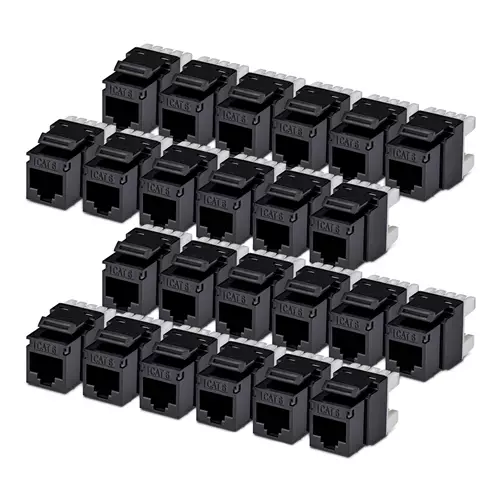 StarTech.com Cat6 Keystone Jack 24-Pack RJ45 Ethernet Keystone Jacks UTP Cat6 Wall Jack 180-Degree 110 Punch Down Black