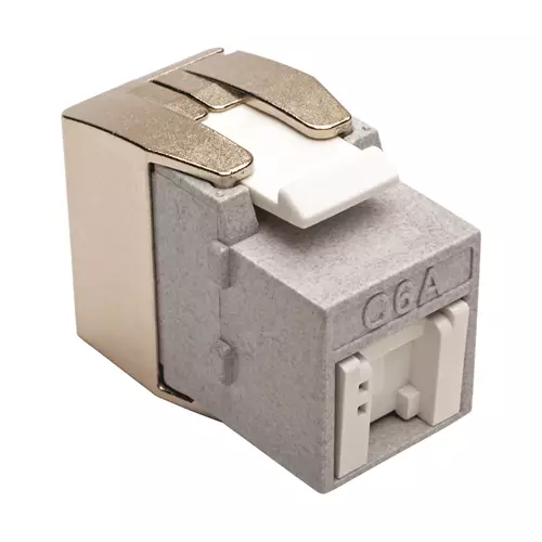 Tripp Lite N238-001-GY-TFA Toolless Cat6a Keystone Jack PoE/PoE+ Compliant Shuttered - Gray TAA