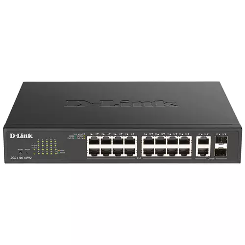 D-Link DGS-1100-18PV2 network switch Managed L2 Gigabit Ethernet (10/100/1000) Power over Ethernet (PoE) 1U Black