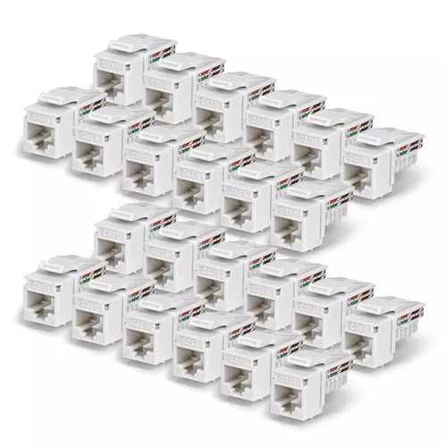 StarTech.com Cat6 Keystone Jack 24-Pack RJ45 Ethernet Keystone Jacks UTP Cat6 Wall Jack 90-Degree 110 Punch Down White