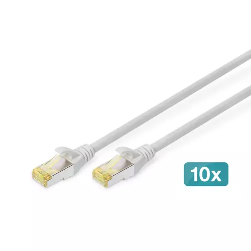 Digitus CAT 6A S/FTP patch cable 10 pieces. Cable length: 0.5 m Cable standard: Cat6a Cable shielding: S/FTP (S-STP) Connector 1: RJ-45 Connector 2: RJ-45 Product colour: Grey