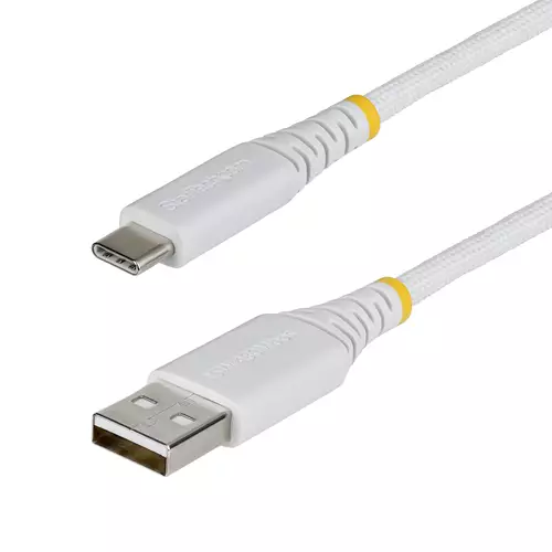 StarTech.com 3m (10ft) USB-A to USB-C Fast Charging Cable 15W 3A Dual-Layer Braided Nylon/TPE Jacket Durable USB-A to Type C Charger Cord White USB A to USB C Cable