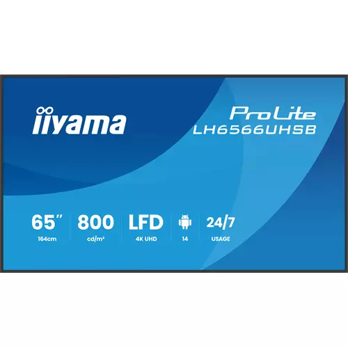 iiyama LH6566UHSB-B1AG Signage Display Digital signage flat panel 165.1 cm (65") LCD Wi-Fi 800 cd/m 4K Ultra HD Black Built-in processor Android 24/7