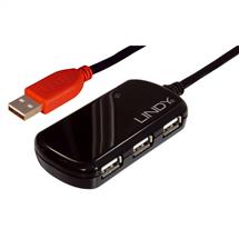 Lindy 4-Port USB 2.0 Hub | Lindy 12m USB 2.0 Active Extension Pro Hub, 480 Mbit/s, Black, 12 m,