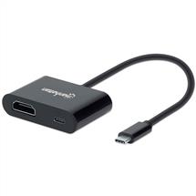Interface Hubs | Manhattan USBC to HDMI and USBC (inc Power Delivery), 4K@60Hz, 19.5cm,
